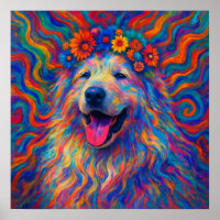 Hippie Happy Great Pyrenees Dog Art Portrait