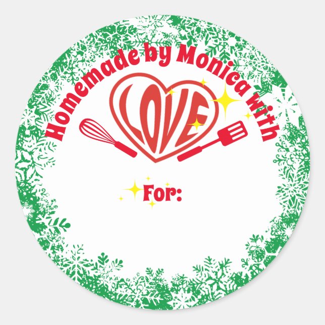 Hippie heart personalized Christmas holiday baking Classic Round Sticker (Front)