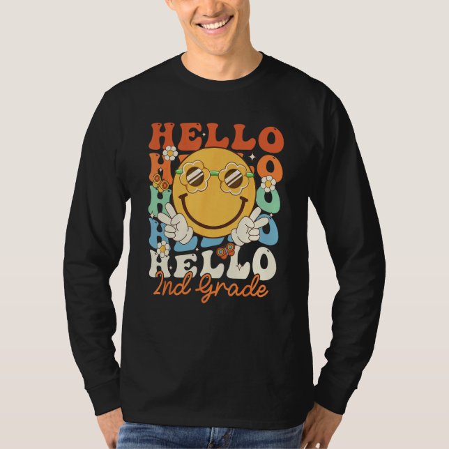 Hippie Hello 2nd Grade Retro Groovy  Back to Schoo T-Shirt (Front)