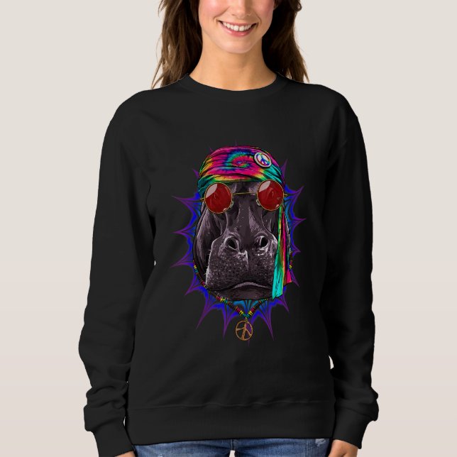 Hippie Hippopotamus Tie Dye Peace Sign Psychedelic Sweatshirt (Front)