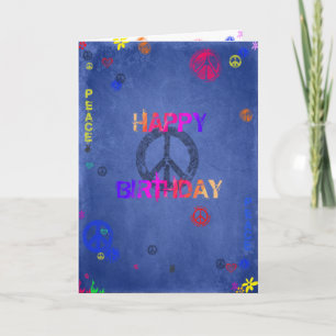 Hippie Hippy Birthday Card Blue