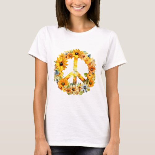 Hippie Hippy Sunflower Peace Sign T_Shirt