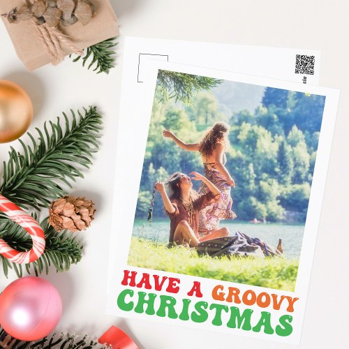 Hippie Holiday Photo Have a Groovy Christmas Postcard