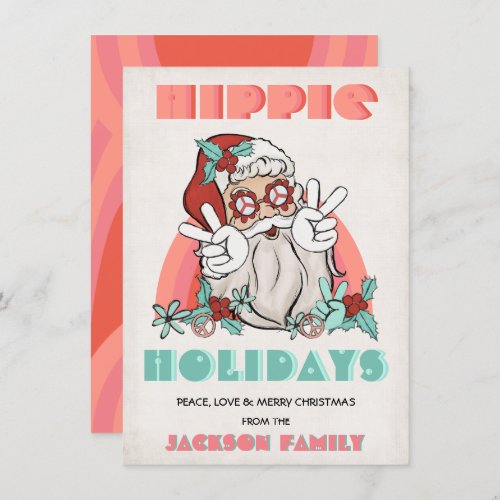 Hippie Holidays Christmas Retro Santa Holiday Card