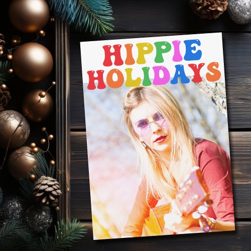 Hippie Holidays Colorful Christmas Family Photo Holiday Card