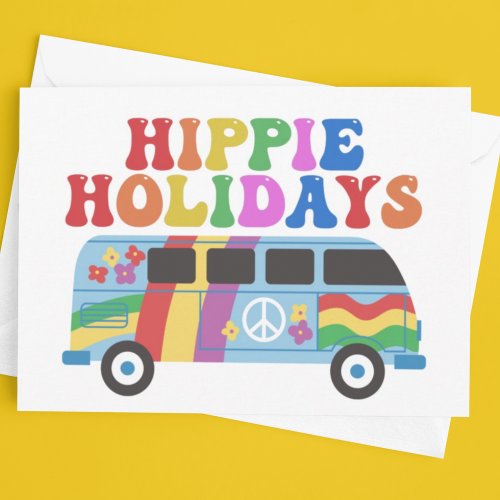 Hippie Holidays Cute Retro 70s Colorful Custom Holiday Card