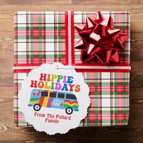 Hippie Holidays Cute Retro 70s Rainbow Christmas Ornament Card