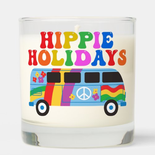 Hippie Holidays Cute Retro 70s Rainbow Christmas Scented Candle
