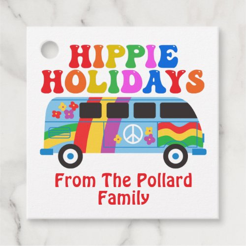 Hippie Holidays Cute Retro 70s Van Custom Gift Favor Tags