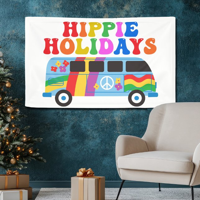 Hippie Holidays Cute Retro 70s Van Holiday Banner (Creator Uploaded)