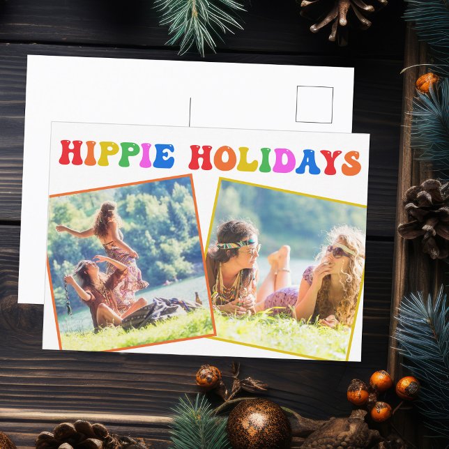 Hippie Holidays Photo Colorful Rainbow Retro 70s Postcard (Creator Uploaded)