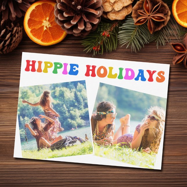 Hippie Holidays Photo Colorful Rainbow Retro Card (Creator Uploaded)