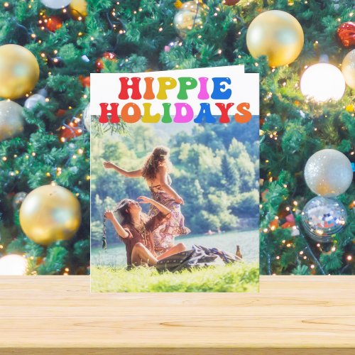 Hippie Holidays Photo Cute Colorful Retro 70s Holiday Card