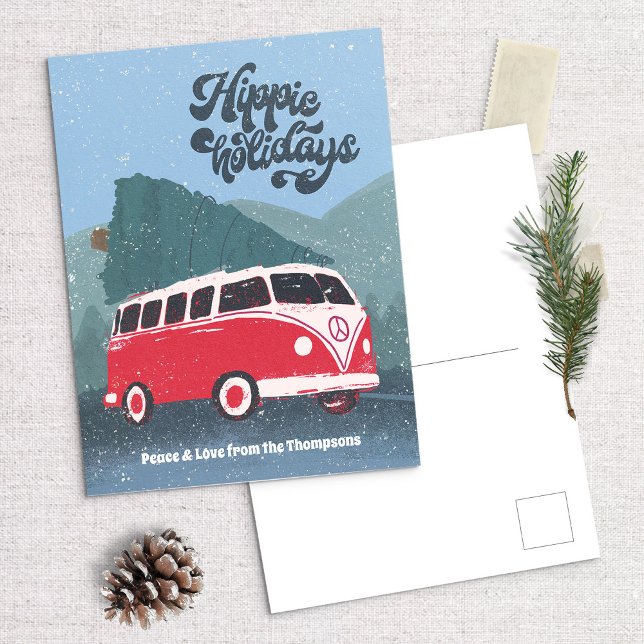 Hippie Holidays Retro Bus Holiday Postcard (Creator Uploaded)