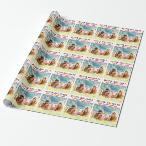 Hippie Holidays Vintage Family Photo Retro 70s Wrapping Paper