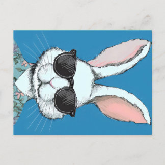 Hippie Hues Easter Blues,Bunny in Retro Floral Shi Holiday Postcard
