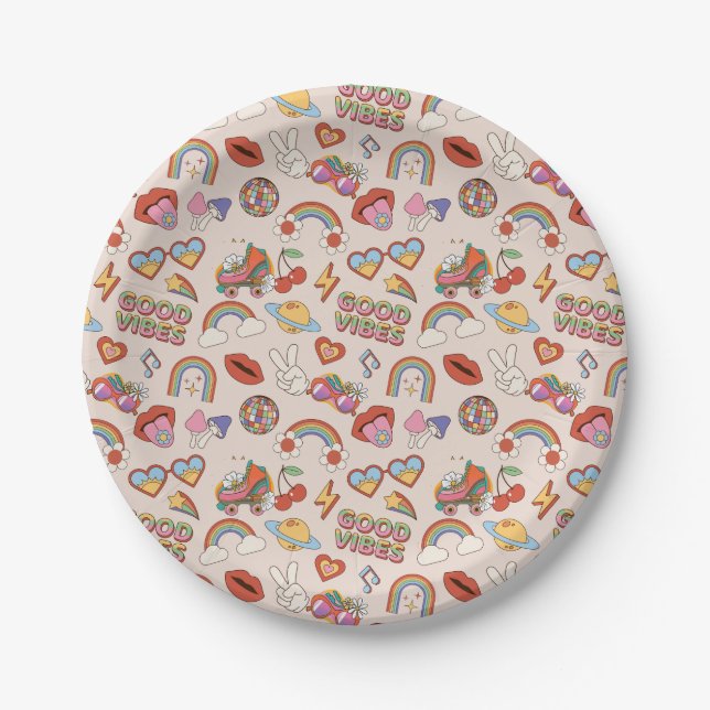 Hippie Icons Pattern Paper Plates (Front)