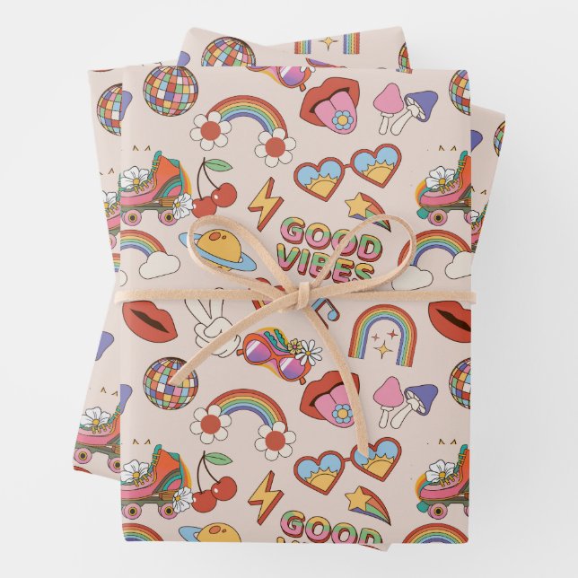 Hippie Icons Pattern Wrapping Paper Sheets (In situ)