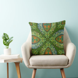 Hippie Indian Style in green colors Throw Pillow