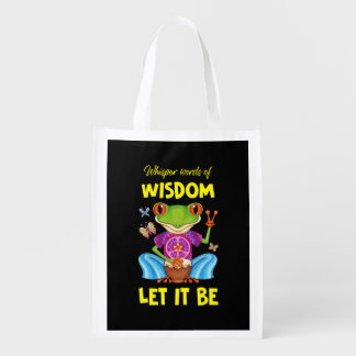 Hippie Let It Be Frog Grocery Bag