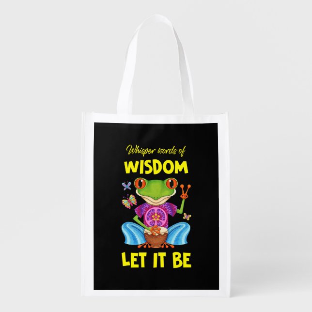 Hippie Let It Be Frog Grocery Bag (Front)