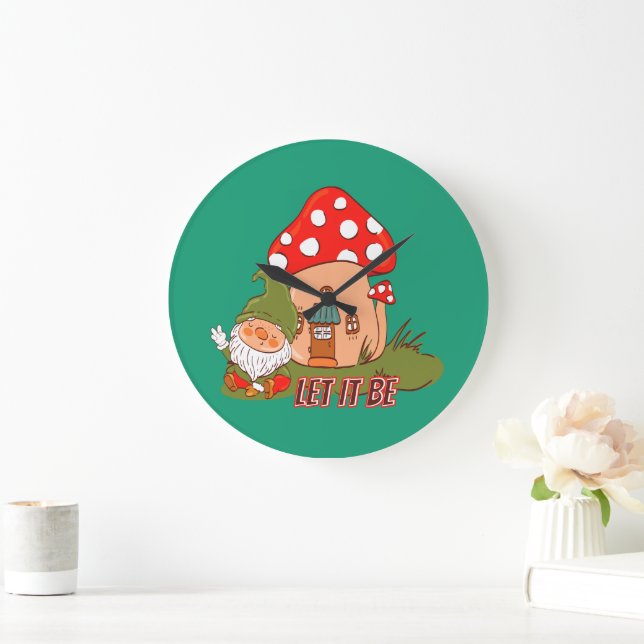 Hippie Let It Be Gnome Large Clock (Home)
