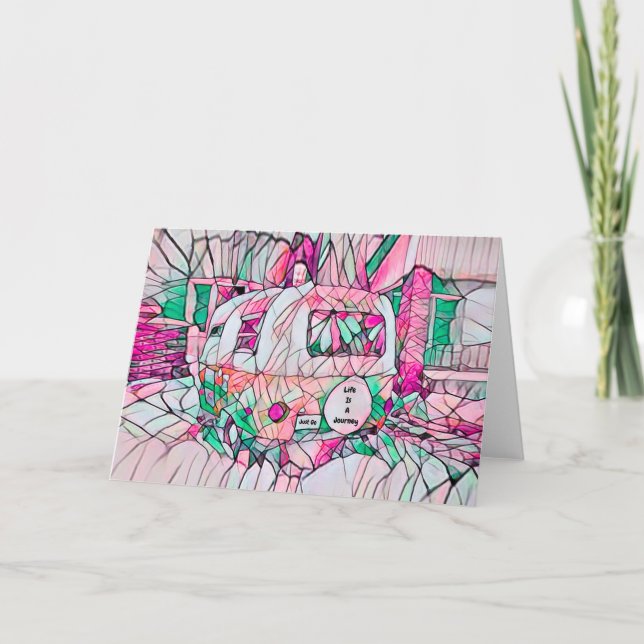 Hippie Life Is A Journey Just Go Pink Green Camper Holiday Card (Front)