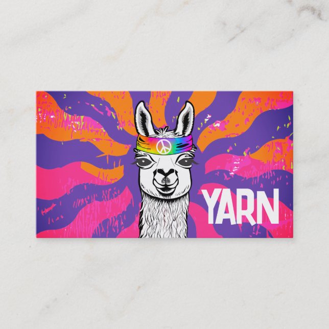 Hippie llama knitting crochet handspun yarn business card (Front)