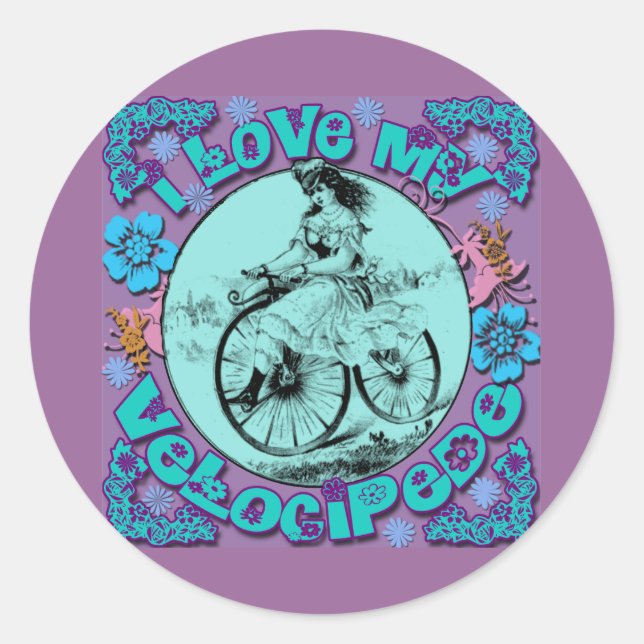 Hippie Look I Love My Velocipede T shirts, Mugs Classic Round Sticker (Front)