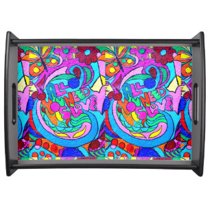 hippie love flowers and butterflies tray