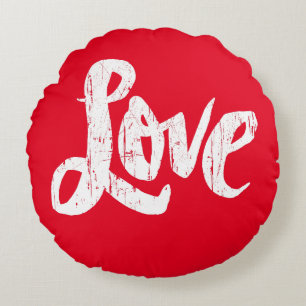 Hippie LOVE Lettering Retro Red Valentine Round Pillow
