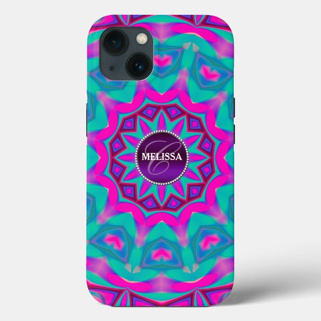 Hippie Love Pink Aqua Custom Name Case (Back)