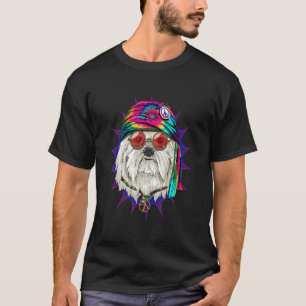 Hippie Maltese Tie Dye Peace Sign Psychedelic Dog T-Shirt