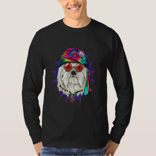 Hippie Maltese Tie Dye Peace Sign Psychedelic Dog T-Shirt