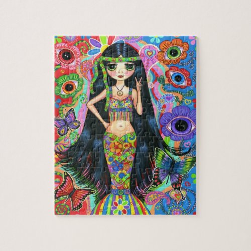 Hippie Mermaid Girl with Eye Flowers Puzzle