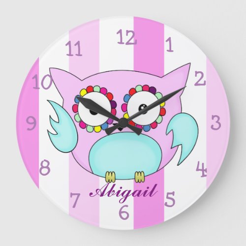 hippie multicolored floral owl large clock