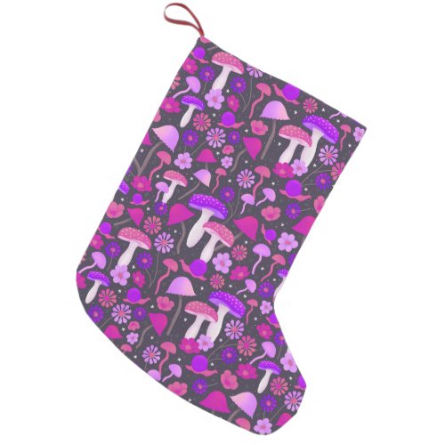 Hippie Mushrooms Pattern Purple Pink  Black Small Christmas Stocking