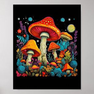 Hippie Mushrooms Psychedelic Forest Fungi Festival Poster