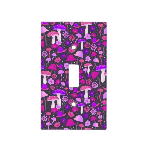Hippie Mushrooms Retro Pattern Purple Pink Black Light Switch Cover
