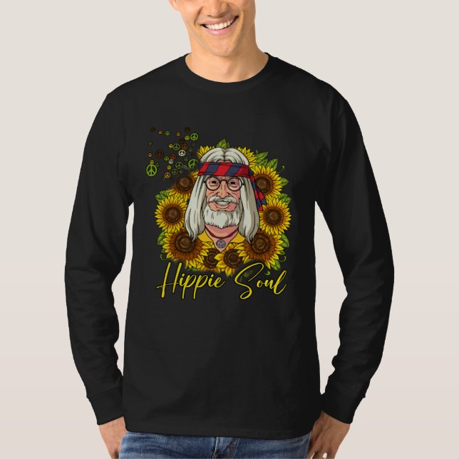 Hippie Old Man Sunflower Hippie Soul T-Shirt (Front)