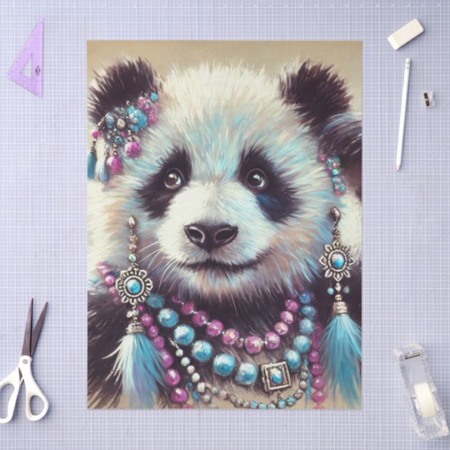 Hippie Panda Bear Chalk-Pastel Decoupage  Tissue Paper (Craft)