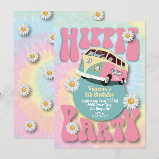 Hippie Party 1960's 1970's Themed Invitation (Front/Back)