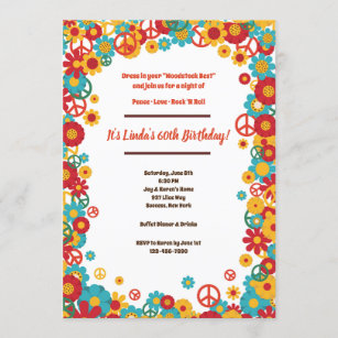 Your Photo Invitation Cards Adult Birthday Party Flower Power Retro
