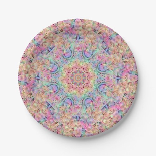 Hippie Pastel Colors Vintage Fractal Kaleidoscope Paper Plates