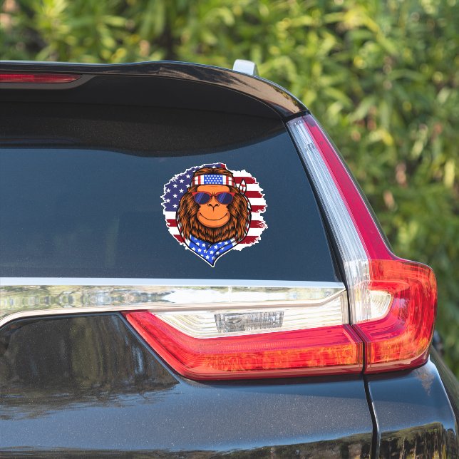 Hippie Patriotic July 4th Bigfoot Sticker (Car Side)