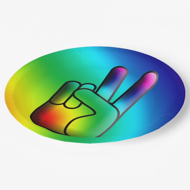 Hippie Peace Hand Sign Party Plates (Angled)