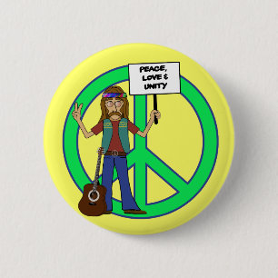 Hippie Peace Love and Unity Button