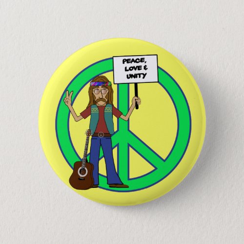 Hippie Peace Love and Unity Button