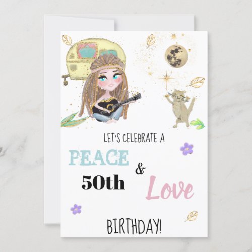  Hippie Peace  Love Camping Glitter Birthday  Invitation