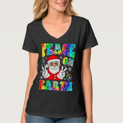 Hippie Peace On Earth Boho Christmas Santa Claus P T_Shirt